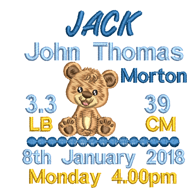 Cubbyford brown personalised teddy bear with custom embroidery birth announcement details