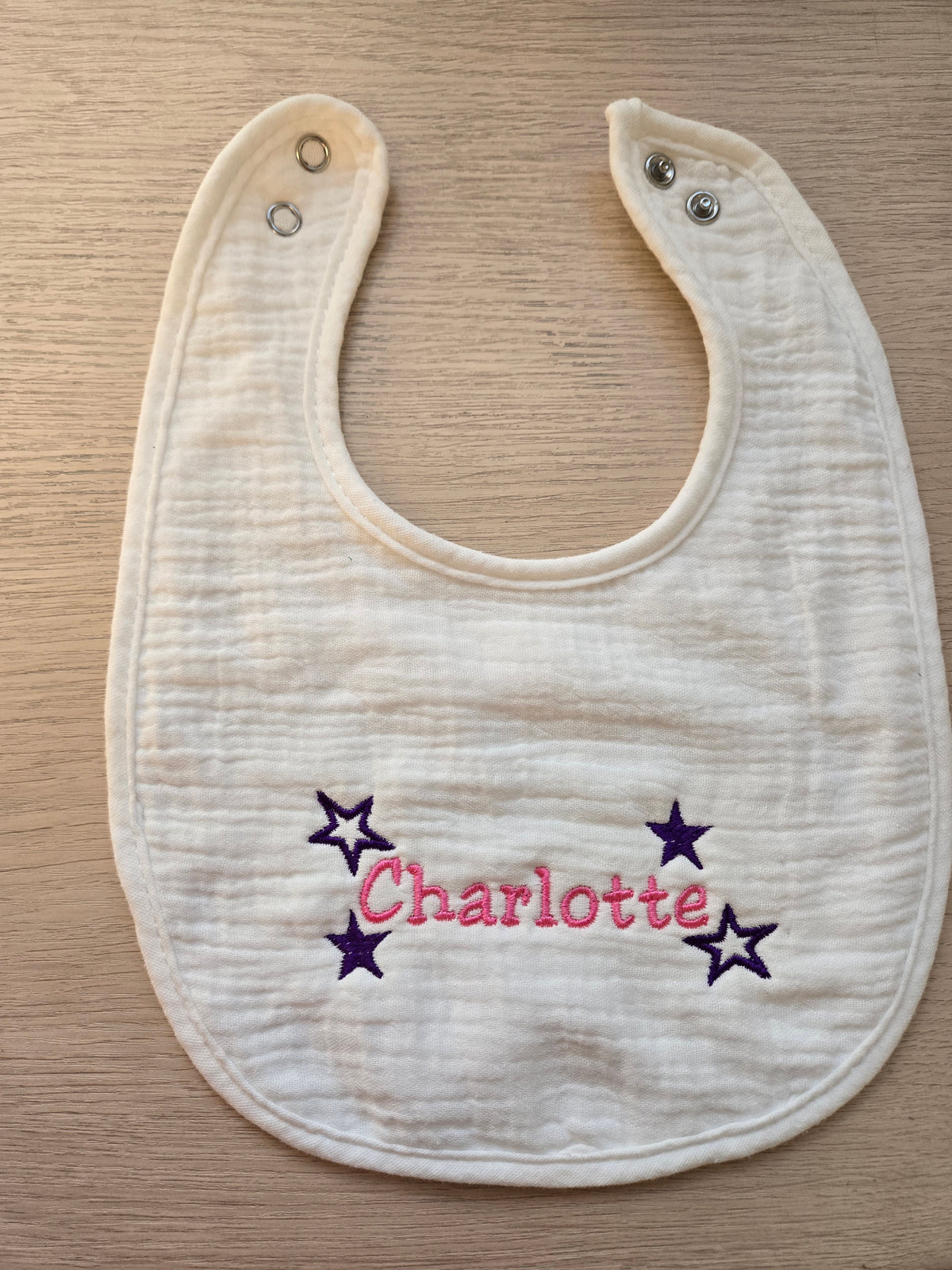 Personalized Cotton Muslin Baby Bib (Custom Embroidered)