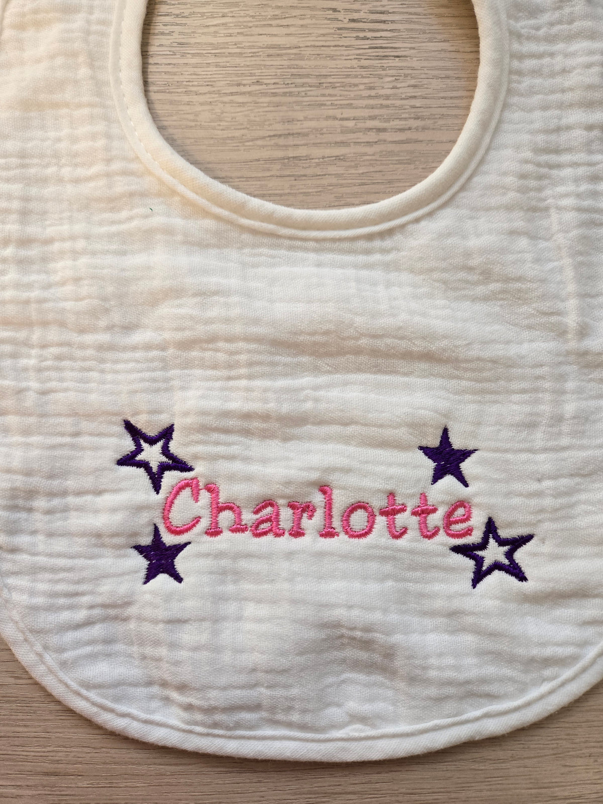 Personalized Cotton Muslin Baby Bib (Custom Embroidered)