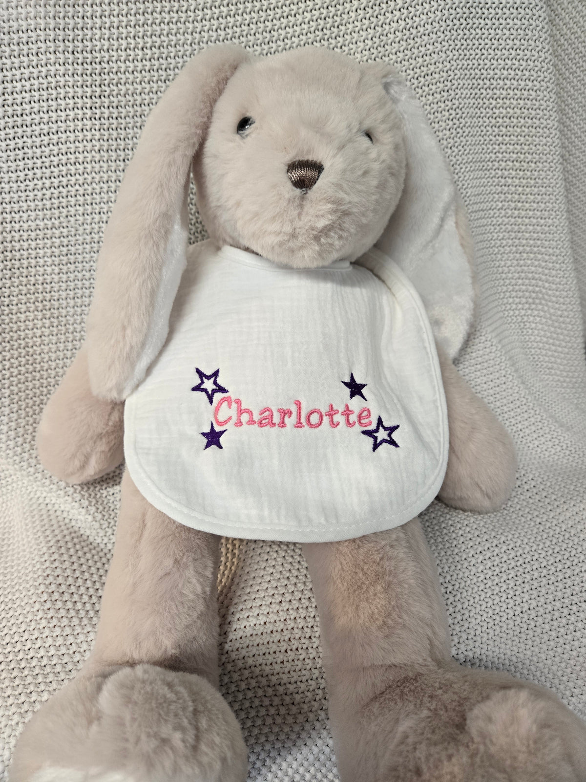 Personalized Cotton Muslin Baby Bib (Custom Embroidered)