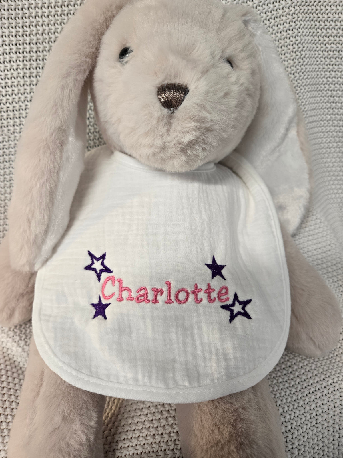 Personalized Cotton Muslin Baby Bib (Custom Embroidered)