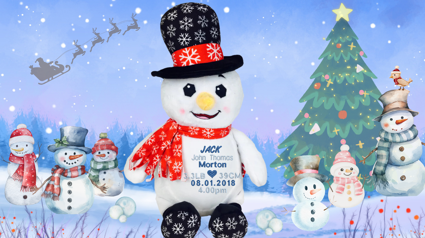 Personalised snowman memory bear with custom embroidery for baby first christmas gift NZ