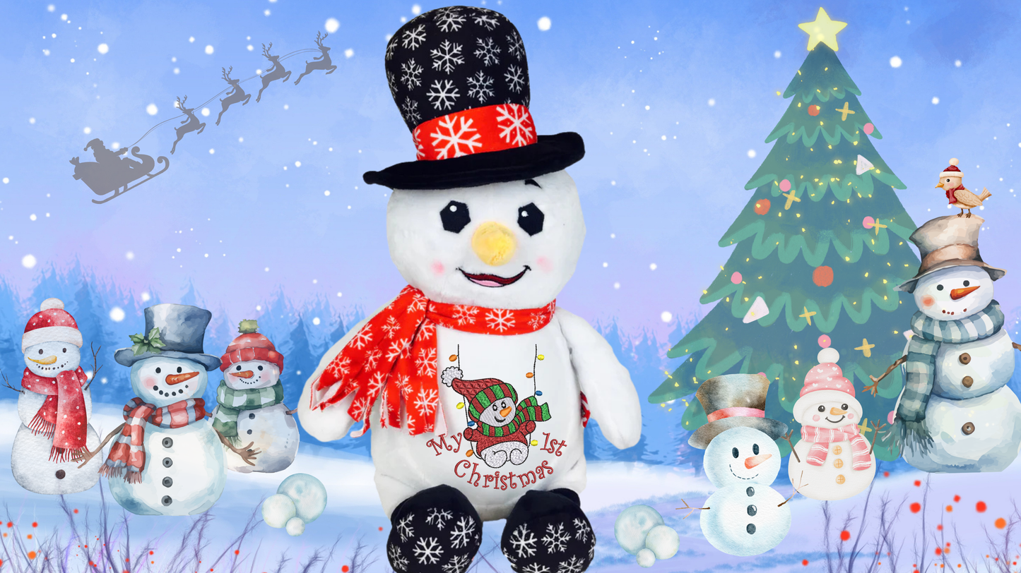 Personalised snowman memory bear with custom embroidery for baby first christmas gift NZ