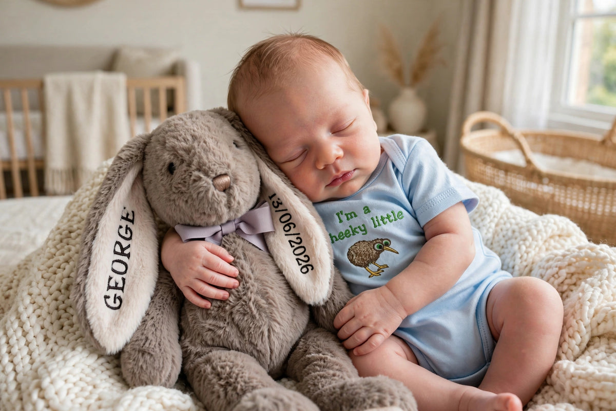 Personalised Grey & White Long-Eared Bunny Plush Toy