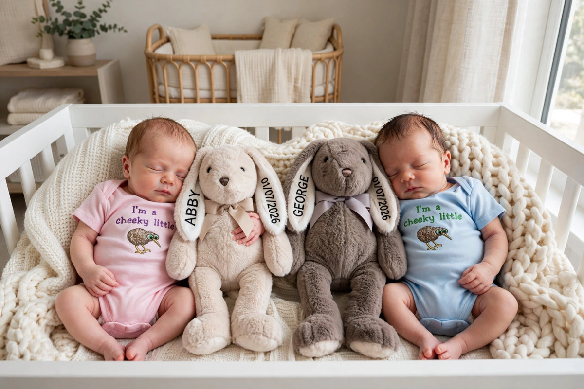 Personalised Grey & White Long-Eared Bunny Plush Toy